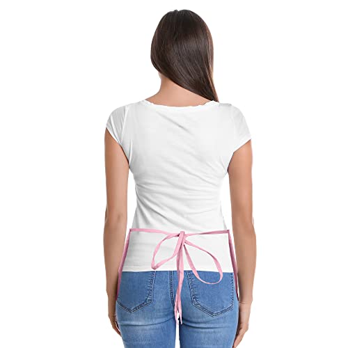 DALIX Waist Aprons Commercial Restaurant Home Bib Spun Poly Cotton Kitchen (3 Pockets) (1, Pink)