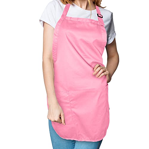 DALIX Apron Commercial Restaurant Home Bib Spun Poly Cotton Kitchen Aprons (2 Pockets) in Pink