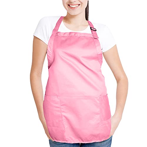 DALIX Apron Commercial Restaurant Home Bib Spun Poly Cotton Kitchen Aprons (2 Pockets) in Pink