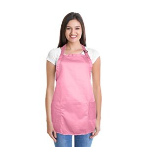 DALIX Apron Commercial Restaurant Home Bib Spun Poly Cotton Kitchen Aprons (2 Pockets) in Pink