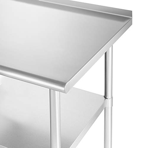 GRIDMANN Stainless Steel Kitchen Prep Table 60 x 24 Inches with Backsplash & Under Shelf, NSF Commercial Work Table for Restaurant and Home