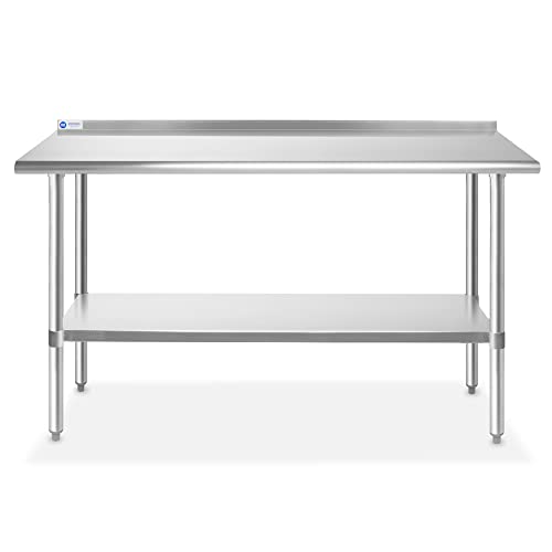 GRIDMANN Stainless Steel Kitchen Prep Table 60 x 24 Inches with Backsplash & Under Shelf, NSF Commercial Work Table for Restaurant and Home