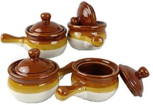 individual french onion soup crock chili bowls with handles and lids, ceramic 16 ounces 4 pack