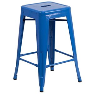 flash furniture kai commercial grade 24" high backless blue metal indoor-outdoor counter height stool with square seat
