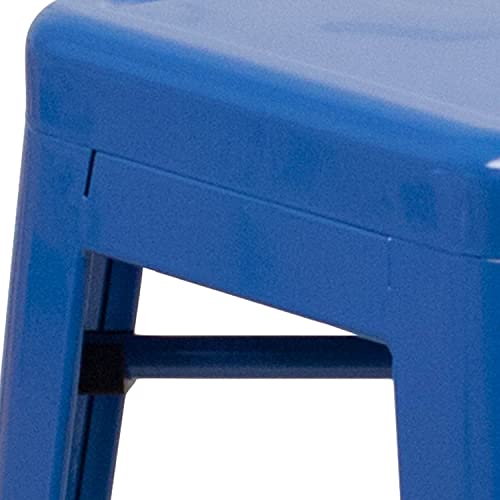 Flash Furniture Kai Commercial Grade 24" High Backless Blue Metal Indoor-Outdoor Counter Height Stool with Square Seat