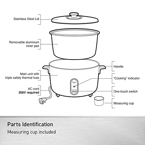 Panasonic Commercial Rice Cooker, 208V Extra-Large Capacity 80-Cup (Cooked), 40-Cup (Uncooked) with One-Touch Operation - SR-GA721L - Silver