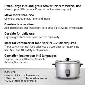 Panasonic Commercial Rice Cooker, 208V Extra-Large Capacity 80-Cup (Cooked), 40-Cup (Uncooked) with One-Touch Operation - SR-GA721L - Silver