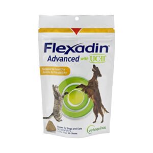 vetoquinol flexadin advanced dog hip and joint supplement with uc-ii collagen, one chew a day hip and joint support chew for dogs and cats, clinically proven vet-approved formula, 60 chews