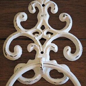 Shabby Chic Towel Ring, Antique White or Pick Color Towel Hanger, Heavy Cast Iron Bathroom Towel Hook, Fleur de Lis Design