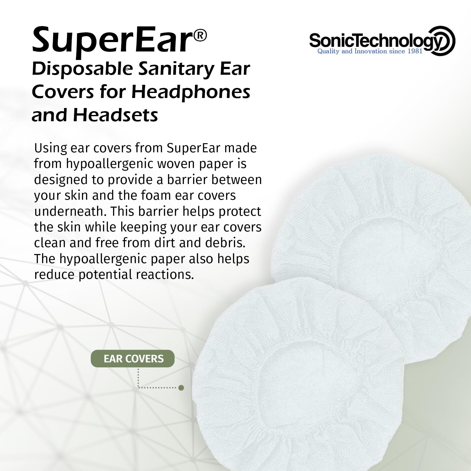 SuperEar Disposable Sanitary Ear Covers for Headphones and Headsets - Ear Covers for Enhanced Ear Protection and Hygiene: Keep Your Ears Clean, Safe, and Comfortable - 100 Individual Covers and 2.5"