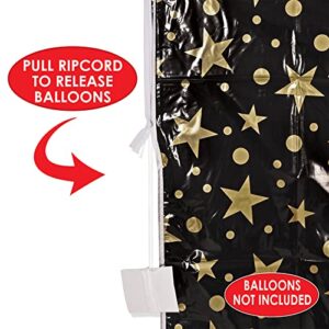 Beistle Black and Gold Plastic 1 Pc, Black & Gold Stars Balloon Bag