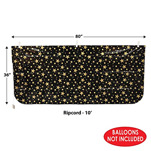 Beistle Black and Gold Plastic 1 Pc, Black & Gold Stars Balloon Bag