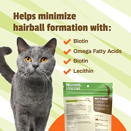 Pet Naturals Hairball for Cats with Omega 3, Chicken Flavor, 30 Chews - Can Help Eliminate Hairballs and Manage Excess Shedding - No Corn or Wheat