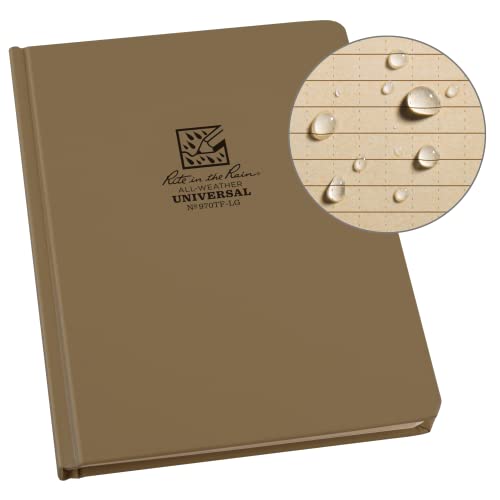 Rite in the Rain Weatherproof Hard Cover Notebook, Tan Cover, Universal Pattern (No. 970TF-LG), 8.75 x 6.75 x 0.625