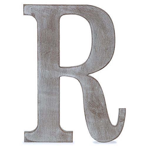 The Lucky Clover Trading R Wood Block, 14" L, Charcoal Grey Wall Letter, Gray