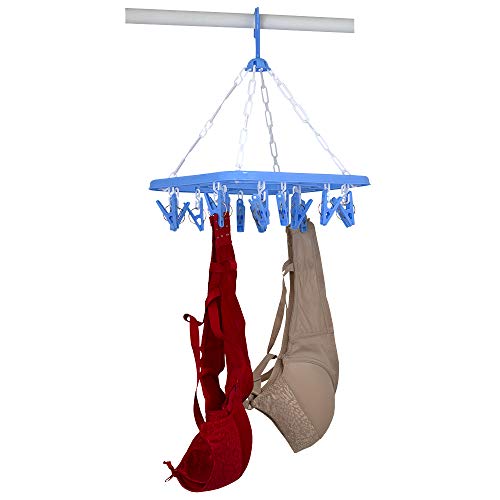 Home Basics 20 Hook Hanging Clothing Drying Rack, Rotates 360 Degrees, Indoor and Outdoor, Blue