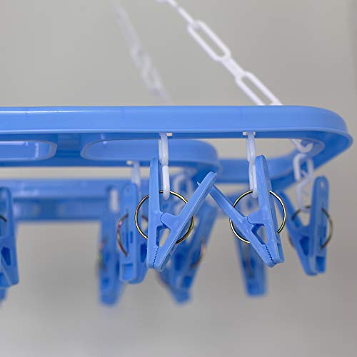 Home Basics 20 Hook Hanging Clothing Drying Rack, Rotates 360 Degrees, Indoor and Outdoor, Blue