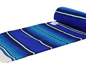 Authentic Mexican Serape Blanket - Multi-color Lightweight Handmade Mexican Saltillo Blanket / Classic Mexican Style Falsa, Stripe Pattern, Throw, Beach Blanket, Tapestry, or Yoga Blanket. Blue