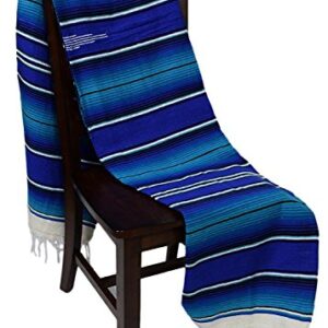 Authentic Mexican Serape Blanket - Multi-color Lightweight Handmade Mexican Saltillo Blanket / Classic Mexican Style Falsa, Stripe Pattern, Throw, Beach Blanket, Tapestry, or Yoga Blanket. Blue