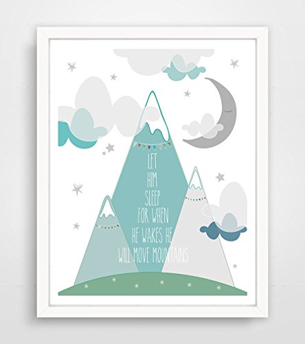 Children's Wall Art/Nursery Decor Let Him Sleep For When He Wakes He Will Move Mountains by Finny and Zook ** FRAME NOT INCLUDED