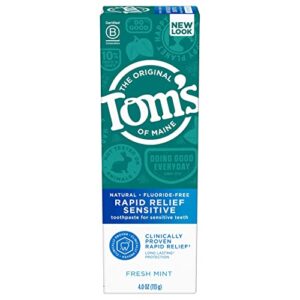 tom's of maine fluoride-free rapid relief sensitive toothpaste, fresh mint, 4 oz. (packaging may vary)