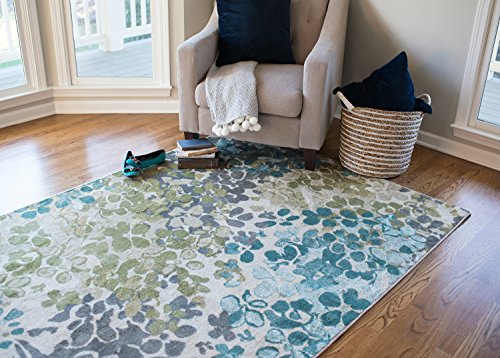 Mohawk Home Aurora Radiance Aqua Abstract Floral Area Rug, 5'x8', Blue/Green