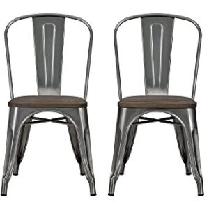 DHP Fusion Metal Dining Chair with Wood Seat, Distressed Metal Finish for Industrial Appeal, Set of two, Antique Gun Metal