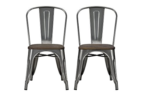 DHP Fusion Metal Dining Chair with Wood Seat, Distressed Metal Finish for Industrial Appeal, Set of two, Antique Gun Metal