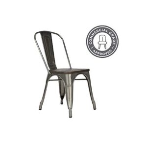 DHP Fusion Metal Dining Chair with Wood Seat, Distressed Metal Finish for Industrial Appeal, Set of two, Antique Gun Metal