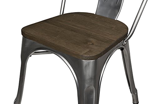 DHP Fusion Metal Dining Chair with Wood Seat, Distressed Metal Finish for Industrial Appeal, Set of two, Antique Gun Metal