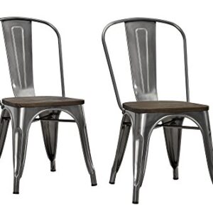 DHP Fusion Metal Dining Chair with Wood Seat, Distressed Metal Finish for Industrial Appeal, Set of two, Antique Gun Metal