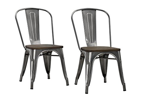 DHP Fusion Metal Dining Chair with Wood Seat, Distressed Metal Finish for Industrial Appeal, Set of two, Antique Gun Metal