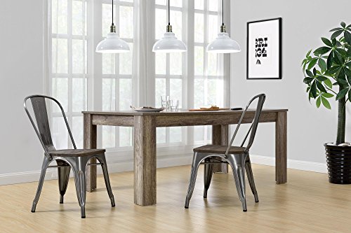 DHP Fusion Metal Dining Chair with Wood Seat, Distressed Metal Finish for Industrial Appeal, Set of two, Antique Gun Metal