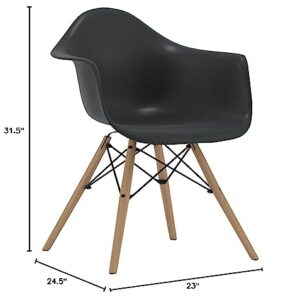 DHP C013701 Mid Century Modern Chair with Molded Arms and Wood Legs, Black