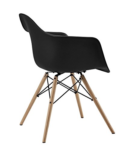 DHP C013701 Mid Century Modern Chair with Molded Arms and Wood Legs, Black