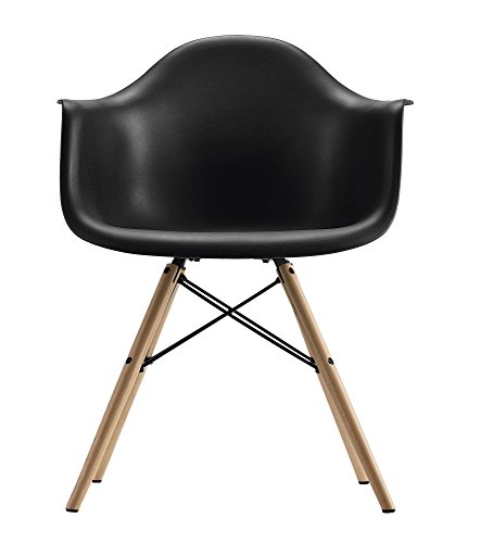 DHP C013701 Mid Century Modern Chair with Molded Arms and Wood Legs, Black