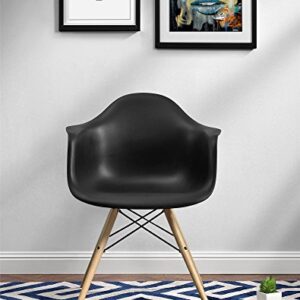 DHP C013701 Mid Century Modern Chair with Molded Arms and Wood Legs, Black