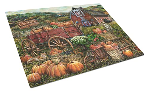 Caroline's Treasures PTW2008LCB Pumpkin Patch and Fall Farm Glass Cutting Board Large Decorative Tempered Glass Kitchen Cutting and Serving Board Large Size Chopping Board