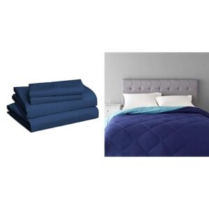 amazon basics navy blue comforter (full/queen) and navy blue sheet set (queen)