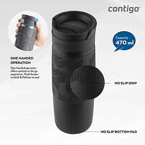 Contigo,Stainless Steel 72086 TRANSIT 16OZ MATTE BLACK GRIP A, 1 Count (Pack of 1)