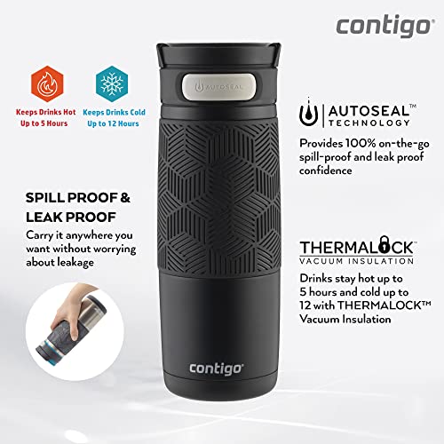 Contigo,Stainless Steel 72086 TRANSIT 16OZ MATTE BLACK GRIP A, 1 Count (Pack of 1)