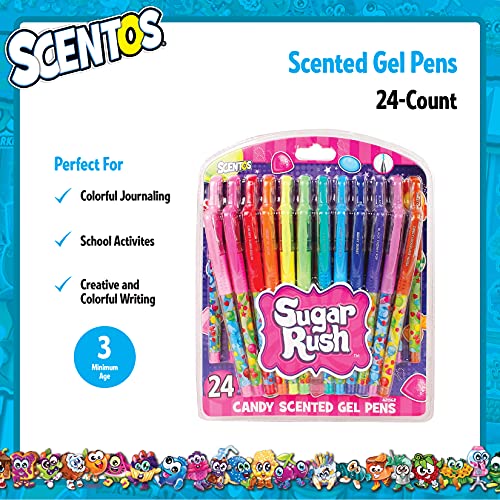 Scentos Scented Gel Pens - 24-Count - Assorted Color Pens for Kids or Adults in Sugar Rush Candy Scents - Cool Writing & Journaling Gift Idea