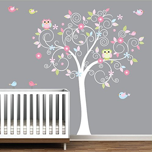 Tree Wall Decal-Nursery Wall Decals-Nursery Wall Art-Tree Decal with Owls, Birds-Wall Stickers