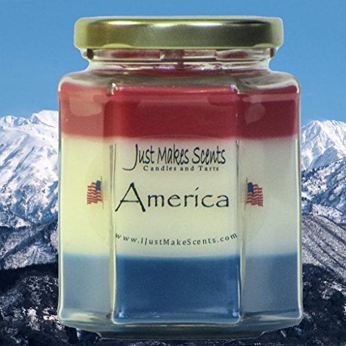 America - Patriotic Red, White & Blue Blended Soy Candle by Just Makes Scents - Great for Veterans Day, Memorial Day and Independance Day Decorations