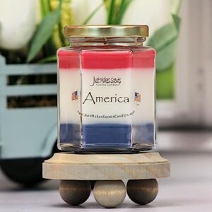 America - Patriotic Red, White & Blue Blended Soy Candle by Just Makes Scents - Great for Veterans Day, Memorial Day and Independance Day Decorations
