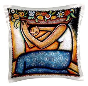 3drose pc_21129_1 flower girl mexican art colorful-pillow case, 16 by 16",white