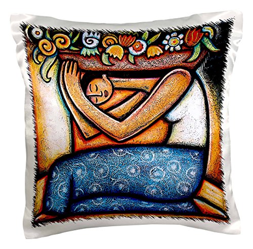 3dRose pc_21129_1 Flower Girl Mexican Art Colorful-Pillow Case, 16 by 16",White