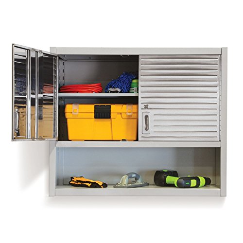 Seville Classics UltraHD Solid Steel Rolling Lockable Metal Storage Wall Cabinet Locker Organizer w/Adjustable Shelves for Garage, Warehouse, Office, Classroom, 36" W x 12" D x 30" H, Granite Gray