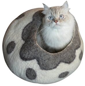 cat cave bed - gray white handmade felted wool, large covered cozy cocoon, indoor hideaway igloo house, also perfect kitten gift , by earthtone solutions (cozy pueblo)