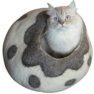 Cat Cave Bed - Gray White Handmade Felted Wool, Large Covered Cozy Cocoon, Indoor Hideaway Igloo House, Also Perfect Kitten Gift , by Earthtone Solutions (Cozy Pueblo)